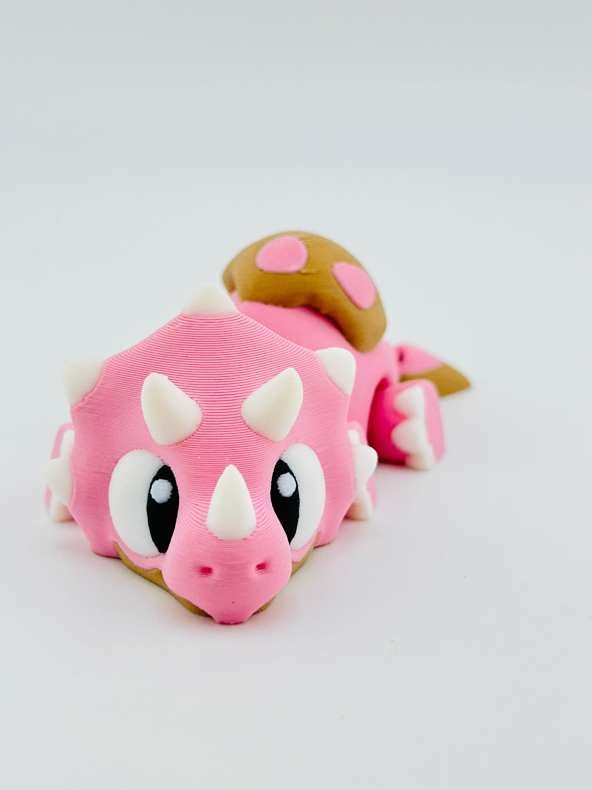 Baby Triceratops Keychain Pink Tan